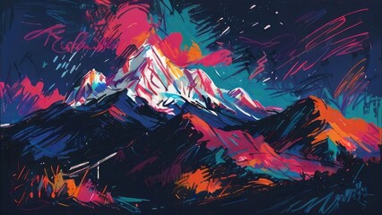 drawing mountain landscape at night