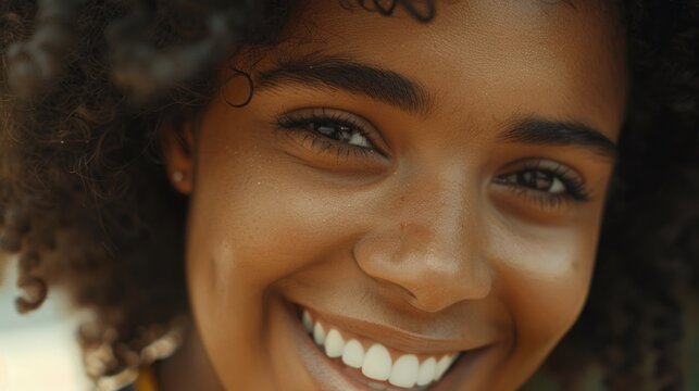Close up of a person with a smile, suitable for various concepts and projects