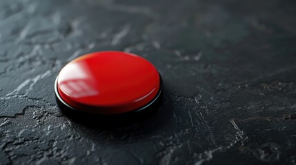 Red button on black surface, suitable for technology or office concepts - obrazy, fototapety, plakaty