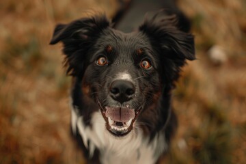 Fototapeta premium A cute dog looking up at the camera, suitable for pet-related projects