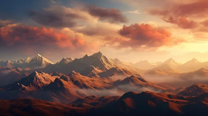 Fotobehang sunrise in the mountains  wallpaper for desktop © Volodymyr