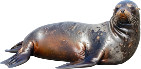 Sea lion resting pose, cut out transparent
