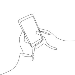 Single continous line art of hand holding phone