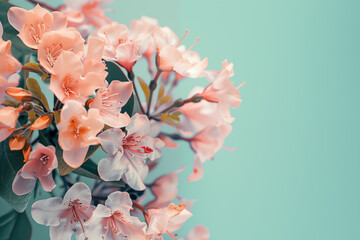 Pink spring flowers on mint background - 766494455