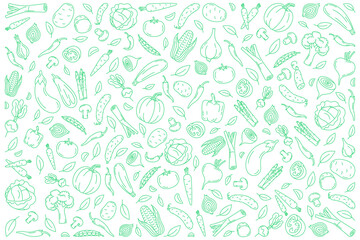 Vegetables  pattern. Illustration for backgrounds, card, posters, banners, Eat healthy. Vector icons.