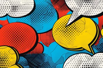 Türaufkleber pop art inspired pattern with bold, graphic colors such as primary red, yellow, and blue featuring comic book style halftone dots and speech bubbles. © JerreMaier