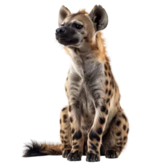 Deurstickers A spotted hyena is sitting isolated on white or transparent background, png clipart, design element. Easy to place on any other background. © Sunny_nsk