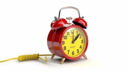 Alarm clock toon with electric cable isolated on white background.Generative AI