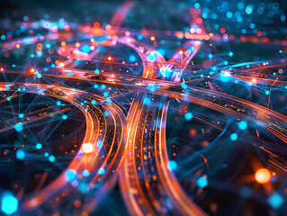 Abstract Highway Network Connecting Urban Roads - Aerial View Sunset Landscape.