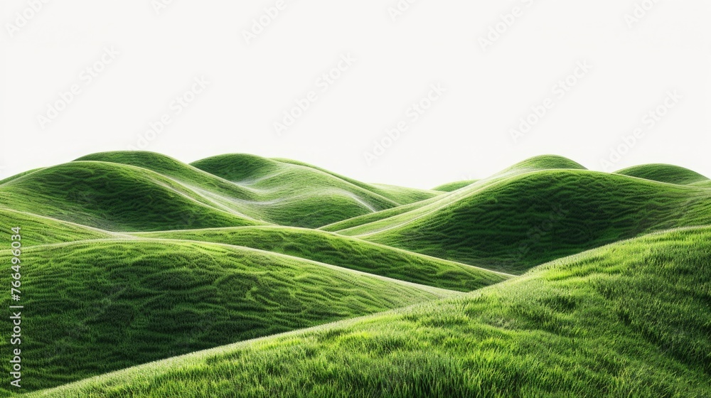 Poster green grass field with rolling hills in the background. suitable for nature and landscape themes