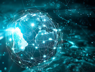 Abstract Globe Mesh Enveloped in Vibrant Colors - Futuristic Network Background