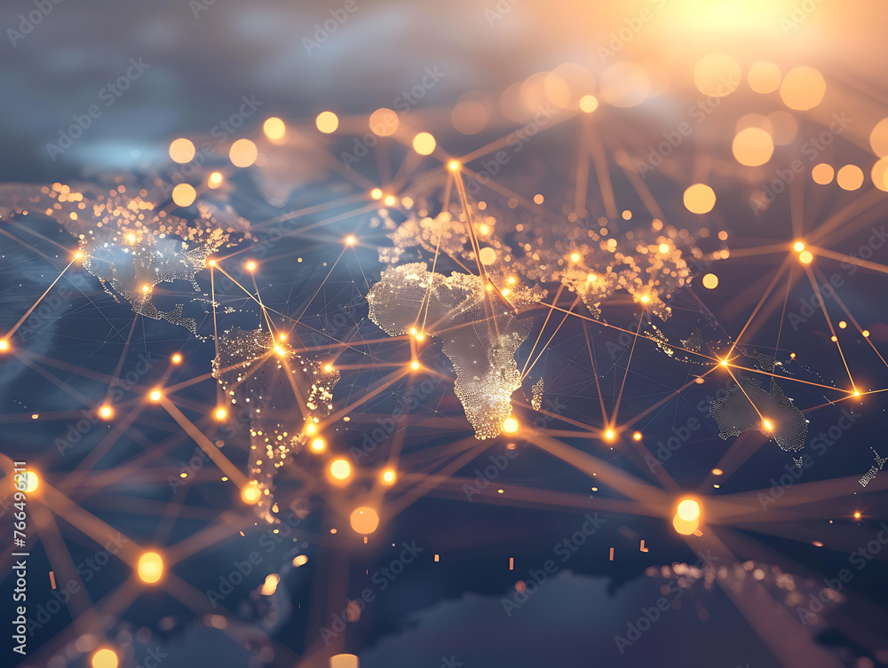 Poster global network connections in abstract background illustration - communication and technology concep