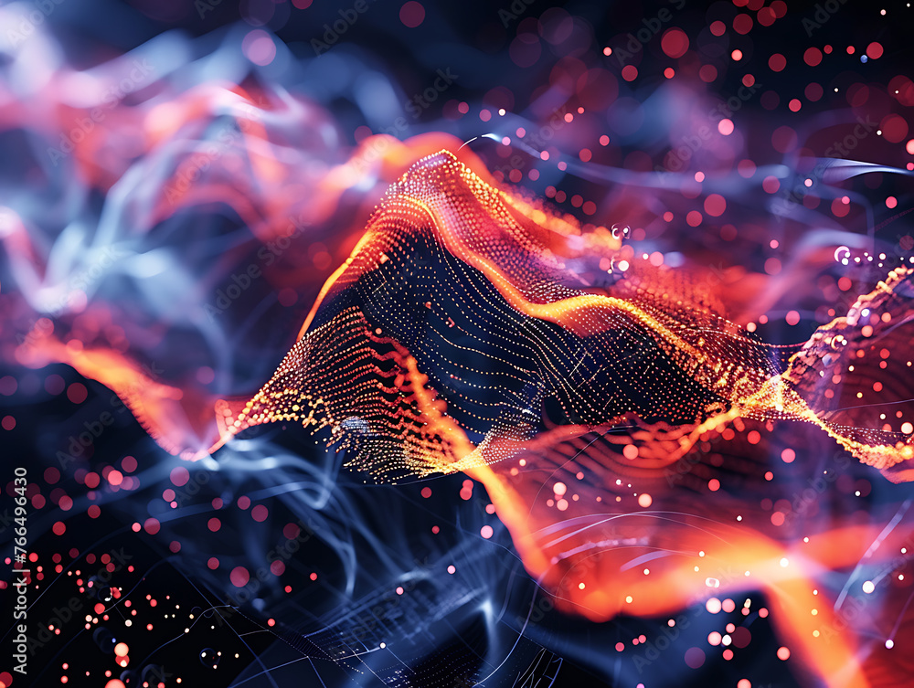 Poster abstract digital symphony: vibrant colors and dynamic patterns on dark background