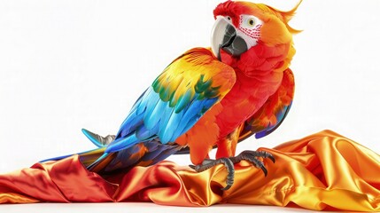 Obraz premium a charming illustration of a baby toy parrot in vibrant red and yellow hues, set against a pristine white background for a striking visual contrast.
