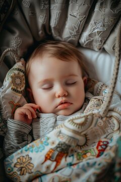 A peaceful image of a baby sleeping in a stroller, perfect for parenting blogs or advertisements