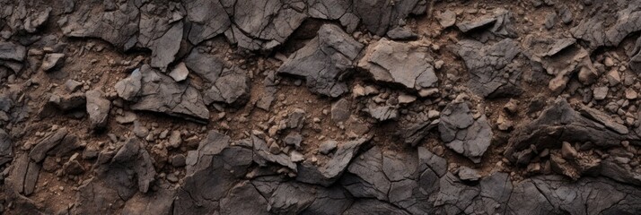 banner. Rough dry surface of black soil. top view, texture of dry soil with cracks. background, backdrop.