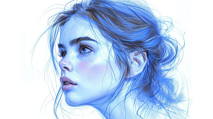 Dreamy Blue Pastel Shades in Whimsical Woman Portrait