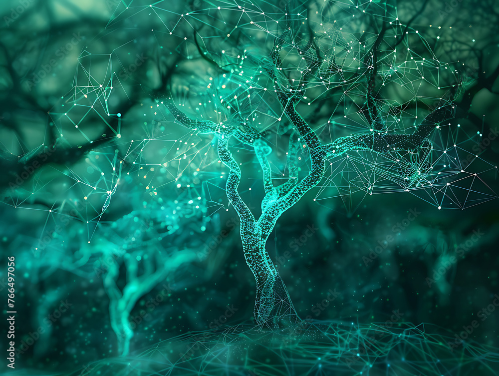 Aufkleber mystical digital forest: enchanting abstract background with tree canopy.