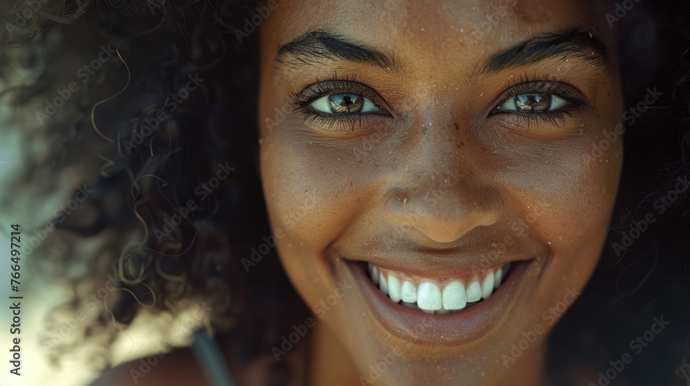 Poster close up of a person with a smile, suitable for various concepts