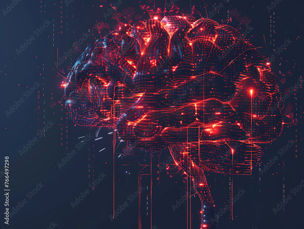 Poster digital brain neurons connection abstract background concept art illustration