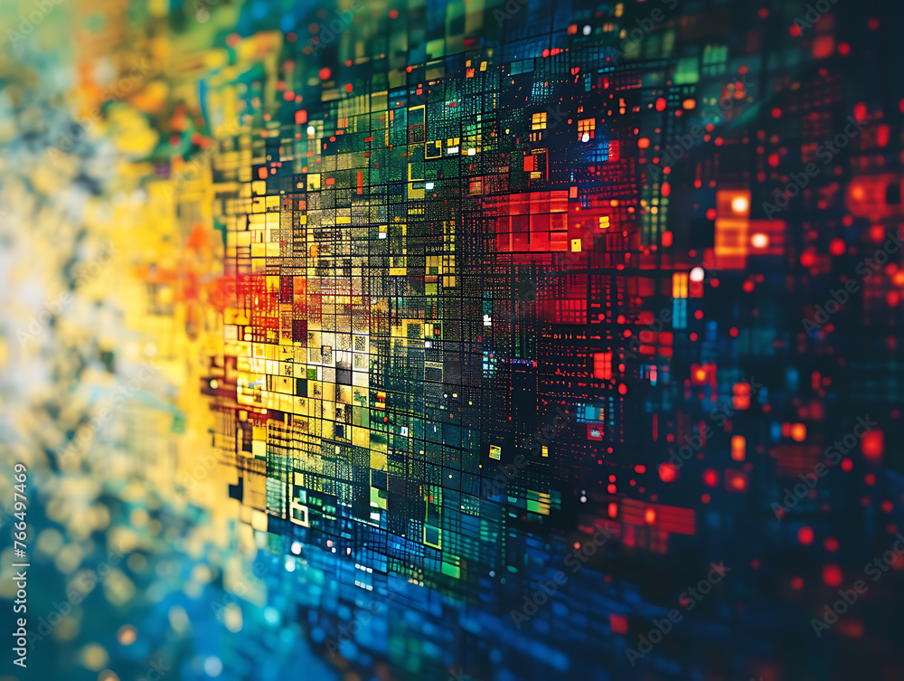 Poster colorful abstract digital design: dynamic geometric patterns and textures