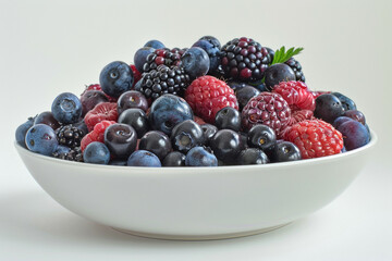 Big Pile of Fresh Berries in the White Bowl on the White Backgroundisolated on solid white background.