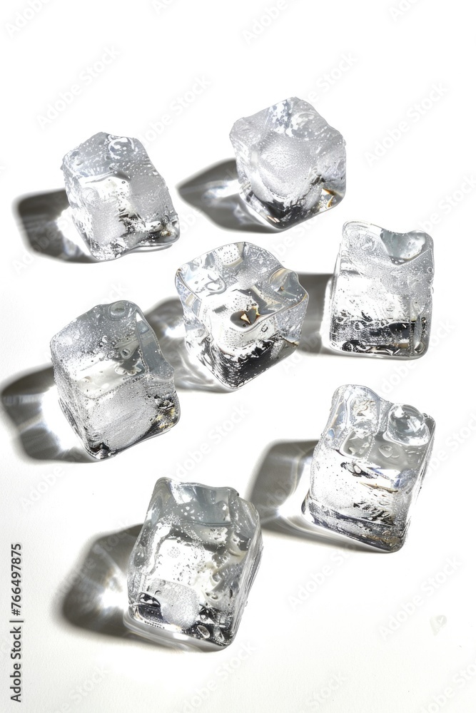 Poster Group of ice cubes on a table, suitable for various concepts