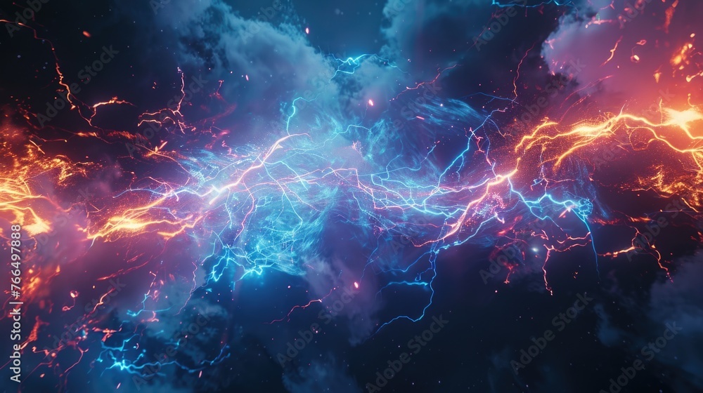 Aufkleber Dramatic image of a lightning storm in the sky. Perfect for weather-related content