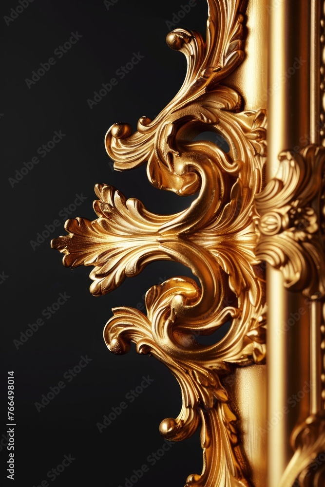 Poster Close up of a gold frame on a black background. Suitable for various design projects