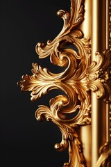Close up of a gold frame on a black background. Suitable for various design projects
