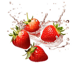 Delicious strawberries in juice splash, cut out