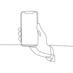 Single continous line art of hand holding phone