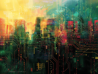 Fototapeta premium Cityscape Reflection on Abstract Geometric Surface in Pastel Colors