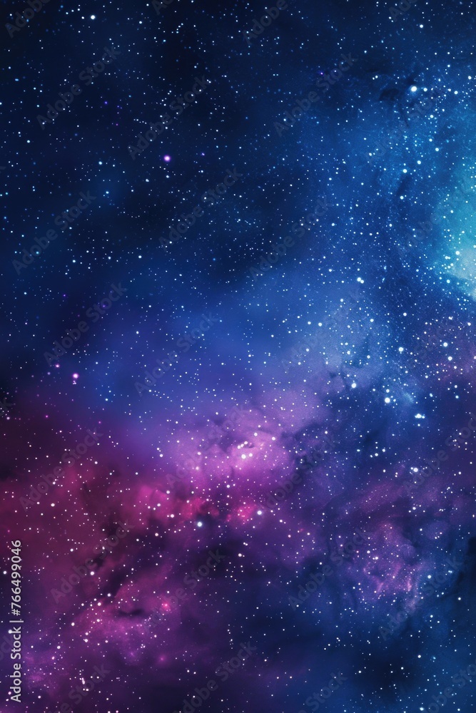 Poster a stunning image of a blue and purple galaxy with stars in the background. ideal for space and astro