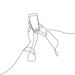 Single continous line art of hand holding phone