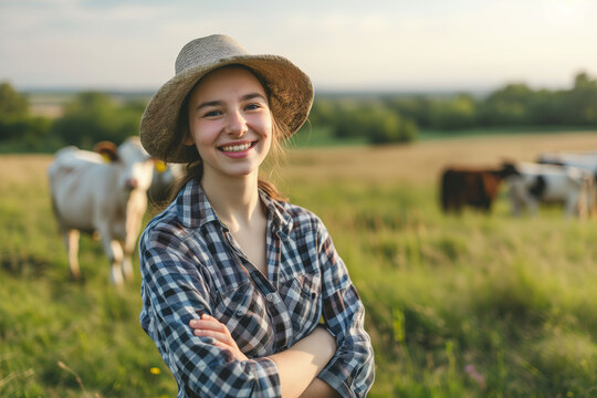 Portrait of a young woman on a farm