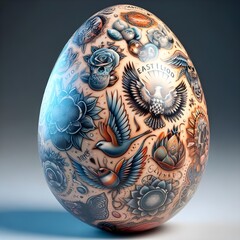 Happy Easter, illustration Easter Eggs covered in a variety of hyperrealistic shiny 3D tattoo images