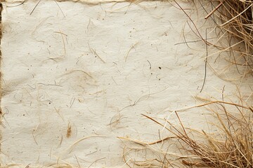 Handmade paper texture with dry grass border