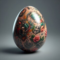 Happy Easter, illustration Easter Eggs covered in a variety of hyperrealistic shiny 3D tattoo images