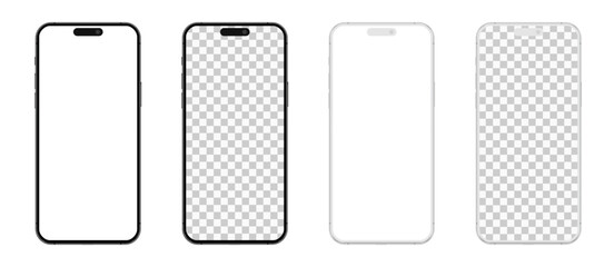 Smartphone mockup with blank white and transparent screen, detailed mobile phone mockup, model 3D mobile phone, ui ux, black and white models smartphone front view