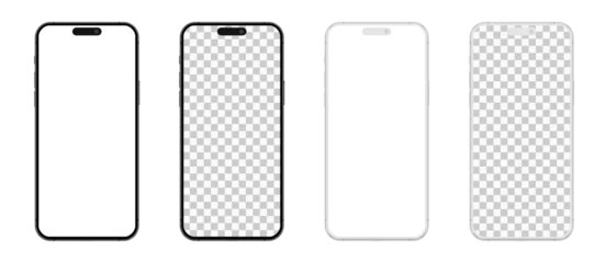 Deurstickers Smartphone mockup with blank white and transparent screen, detailed mobile phone mockup, model 3D mobile phone, ui ux, black and white models smartphone front view © dlyastokiv