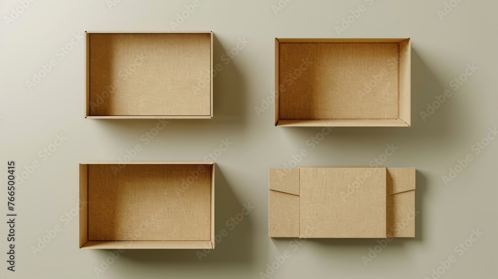 Aufkleber three empty cardboard boxes arranged on a wall. suitable for packaging or storage concepts