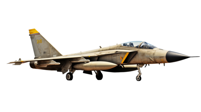 A fighter jet soars through a vast, white sky with power and determination