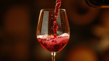 Close-up of red wine being poured into a glass - obrazy, fototapety, plakaty