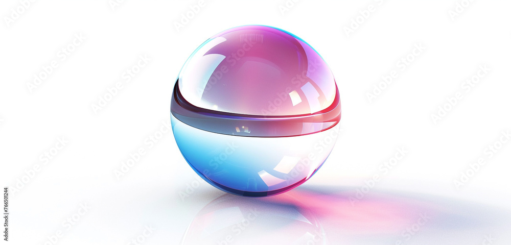 Wall mural a colorful shiny polished transparent realistic sphere object with a white background gradient, mirr