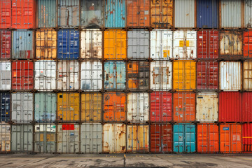 Fototapeta premium Wall of cargo containers in the seaport