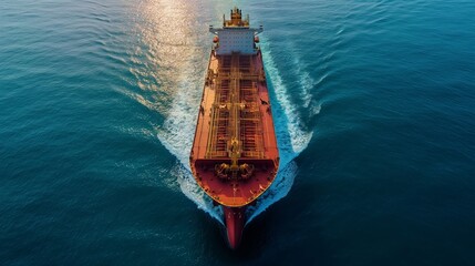 Huge freight ship traveling across the ocean - obrazy, fototapety, plakaty