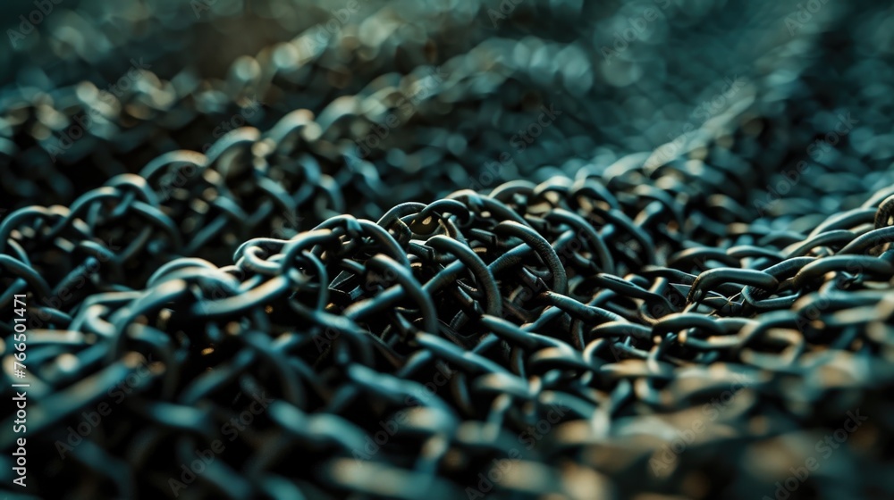 Poster A bunch of chains sitting together. Can be used for industrial or security concepts