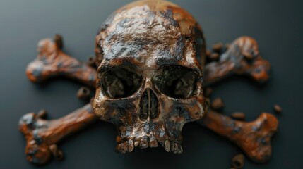 Fototapeta premium Detailed view of a skull and crossbones on a table, suitable for various designs