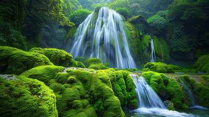 Majestic Waterfall in Enchanted Forest